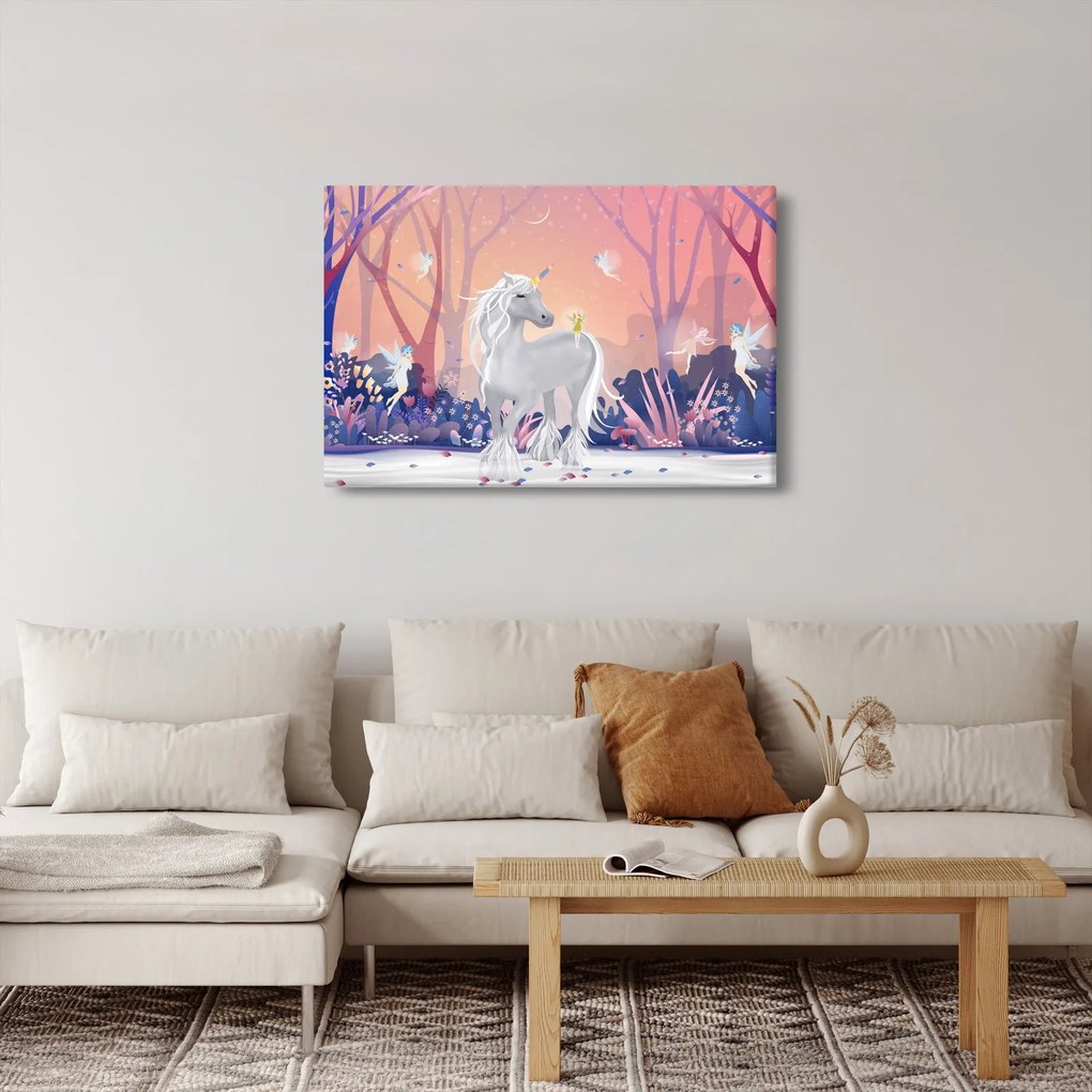Tablou - Unicorn în pădurea fermecată (90x60 cm)
