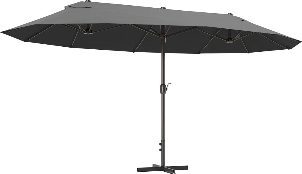 Outsunny Umbrelă Dublă pentru Grădină 455x265x238 cm, Parasolar Mare cu Manivelă Manuală, Rezistentă la Apă, Protecție Solară Gri | Aosom Romania