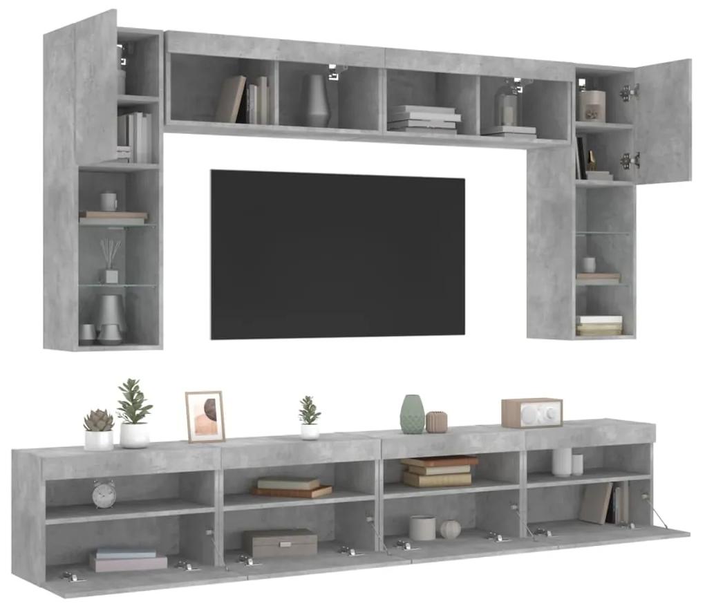 3216767 vidaXL Set comode TV de perete cu lumini LED, 8 piese, gri beton