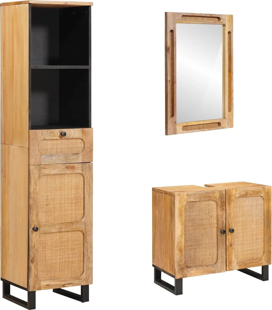 vidaXL Seturi de baie cu sertar 3 pcs natural Lemn de mango solid