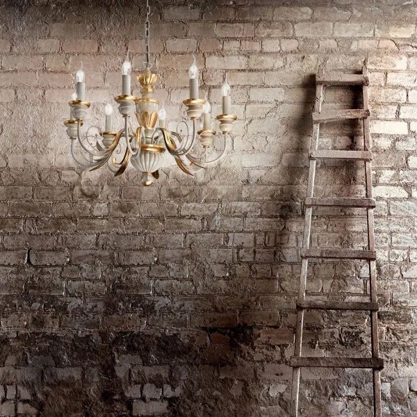 Lustră pe lanț Ideal Lux FIRENZE 8xE14/40W/230V d. 64 cm alb/auriu