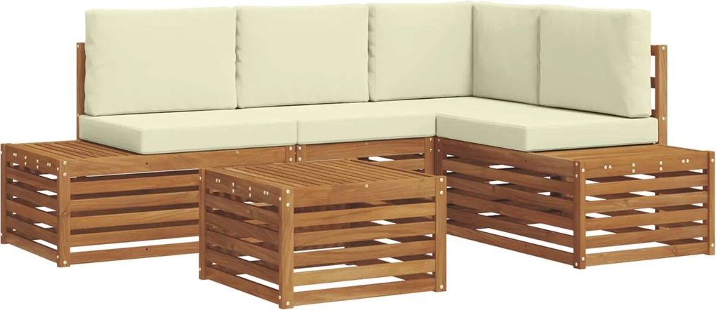 vidaXL Set de canapele de exterior cu pernă 5 Bucată Natural și Crem