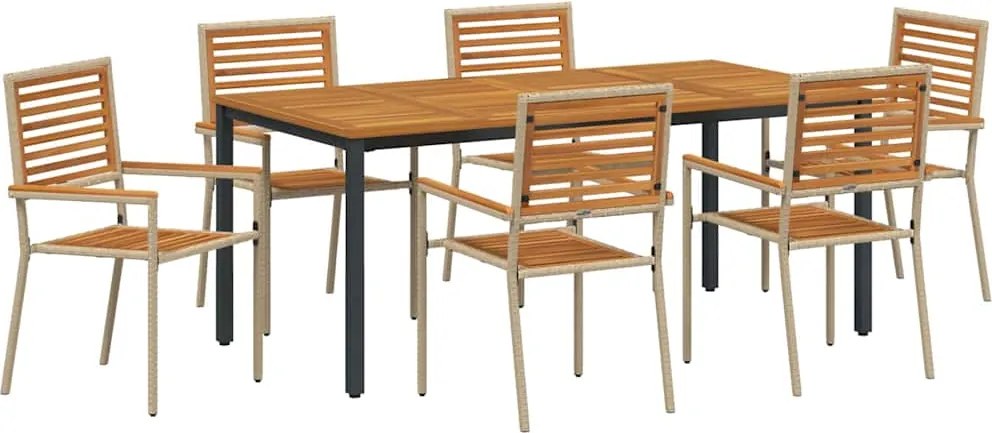 vidaXL Set de masă pentru grădină 7 pcs Bej și Maro poliratan