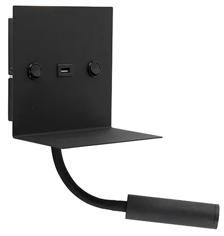 Lampa de perete moderna USB neagra cu brat flexibil - Duppio