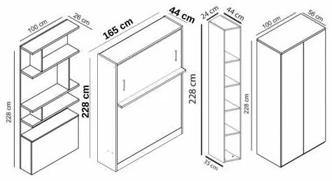 Set pat rabatabil dublu cu somiera inclusa,dulap Acordeon (100),canapea cu 3 locuri,otoman si biblioteci - ROYAL FULL SET (150X200)