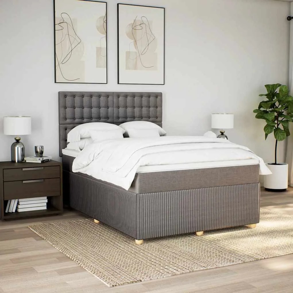 vidaXL Pat box spring cu saltea, gri taupe, 160x200 cm material textil