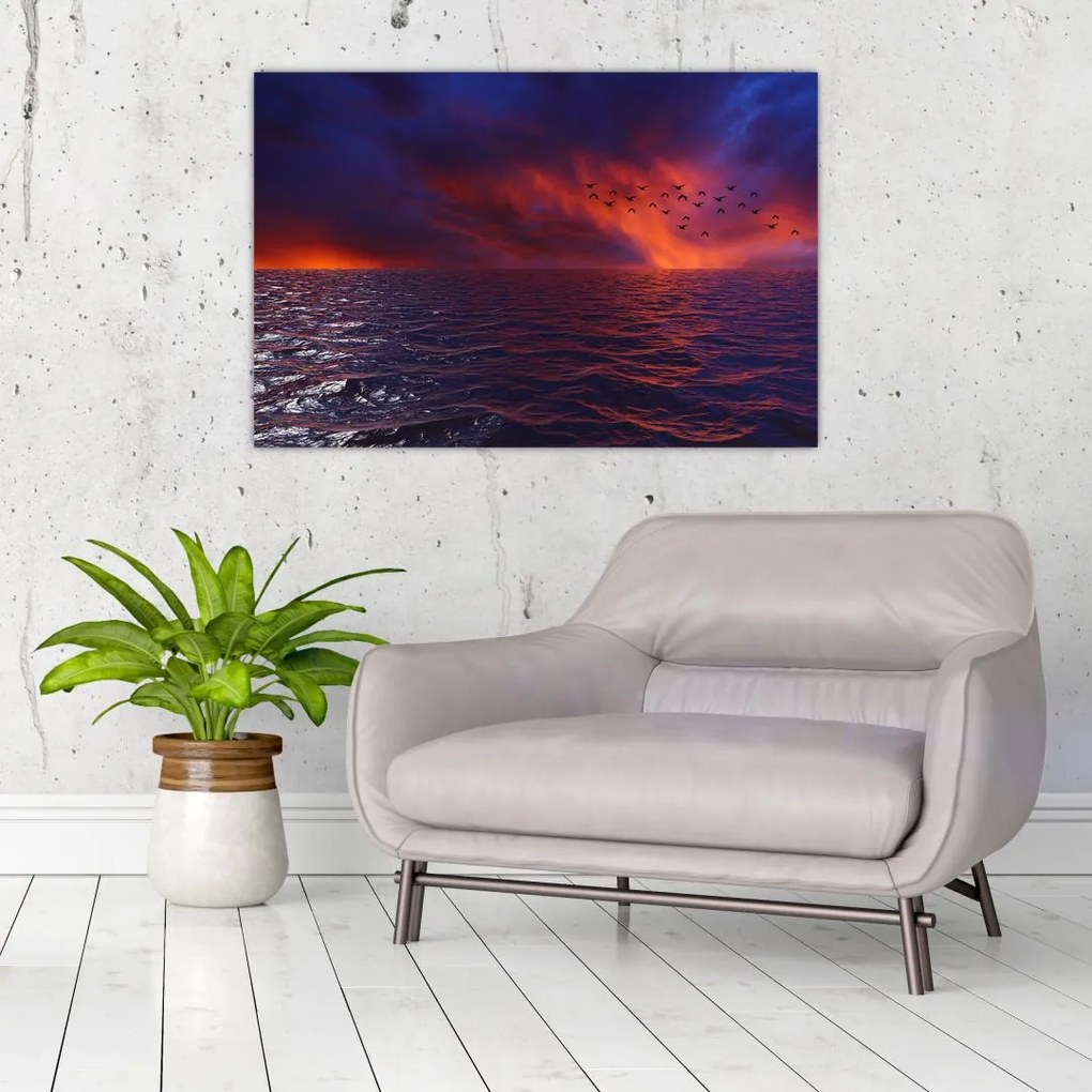 Tablou cu mare și păsări (90x60 cm)