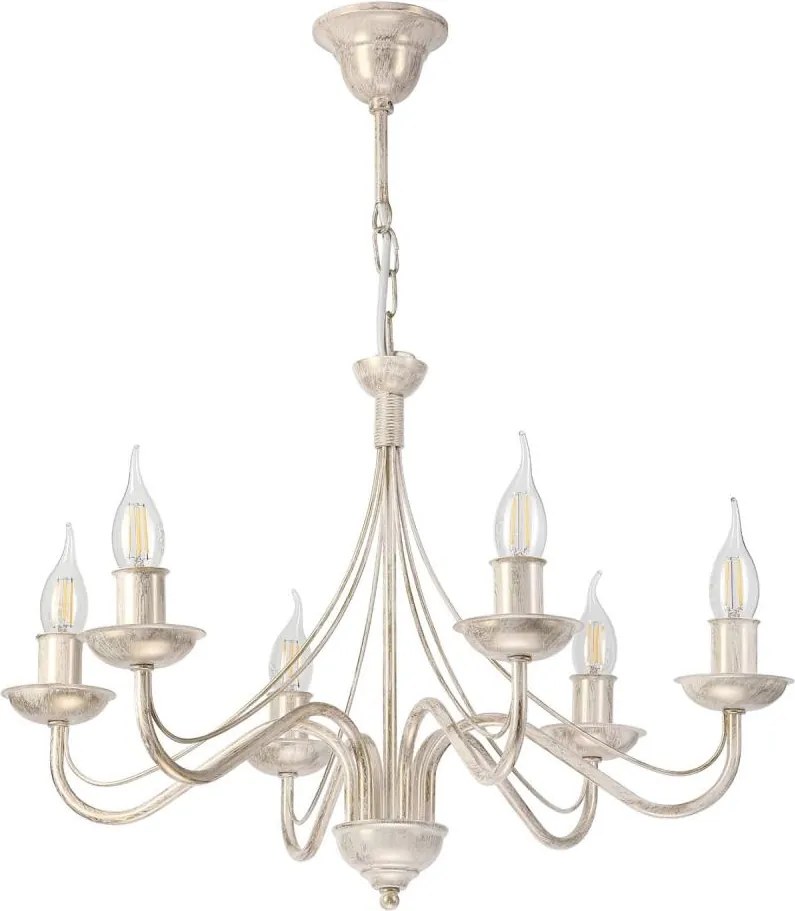 Candelabru suspendat pe lanț ANTON 6xE14/60W/230V, finisaj alb patinat