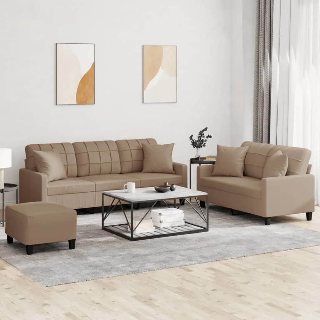 3201397 vidaXL Set de canapele cu perne, 3 piese, cappuccino, piele ecologică