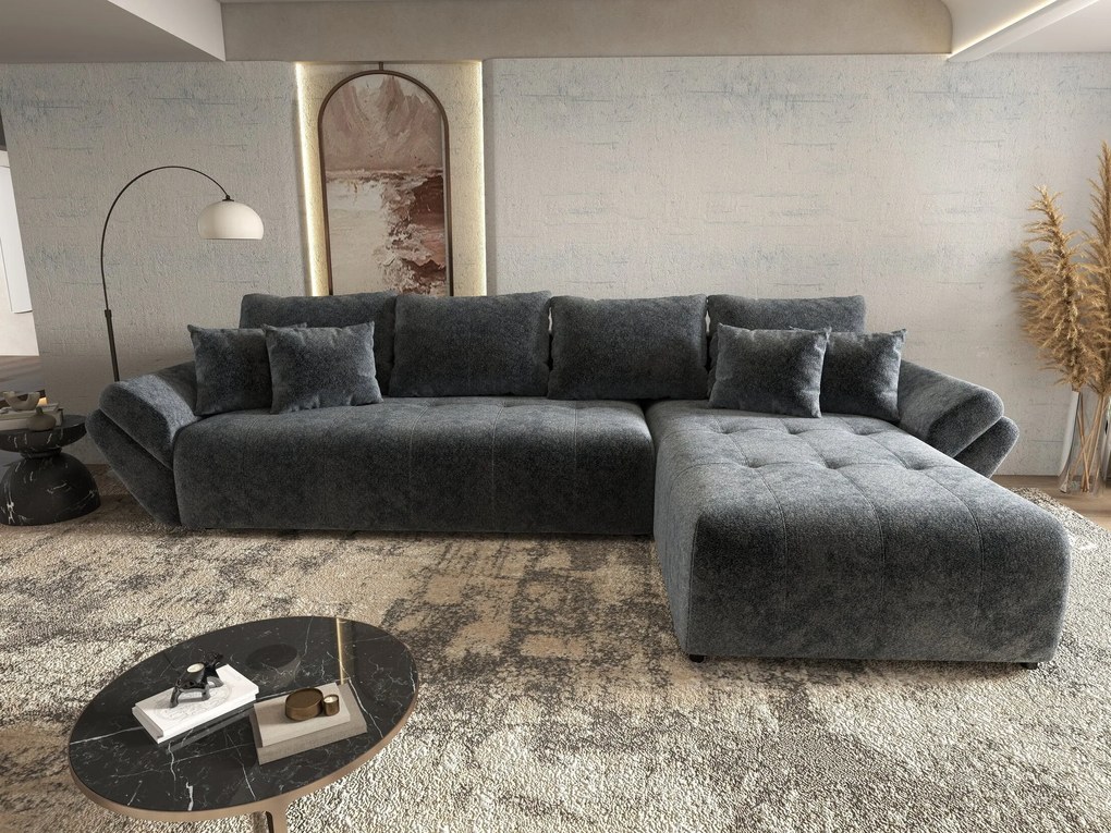 Colțar extensibil dumonde cu ladă de depozitare si sezut confortabil din spuma high-density, Berlin XL Euphoria Graphite 350x185 cm II