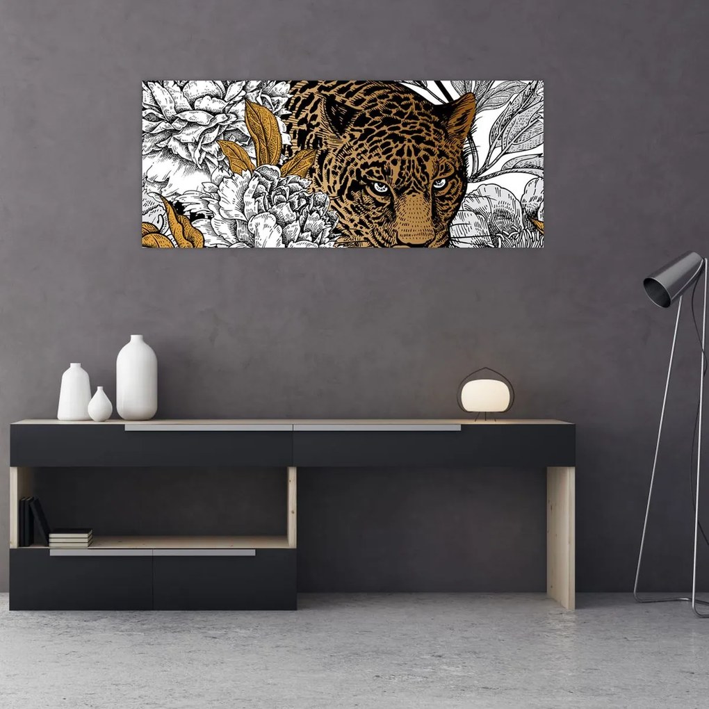 Tablou - Leopard între flori (120x50 cm)