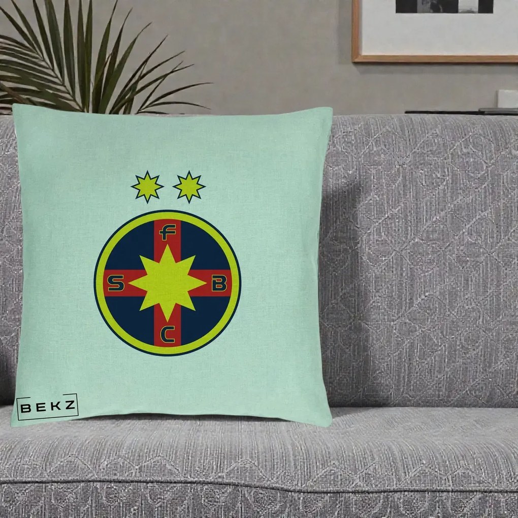 Perna Personalizata FCSB Fotbal Club Steaua Bucuresti, 40x40 cm, Verde Menta, Husa Detasabila, Perna Inclusa, BEKZ®