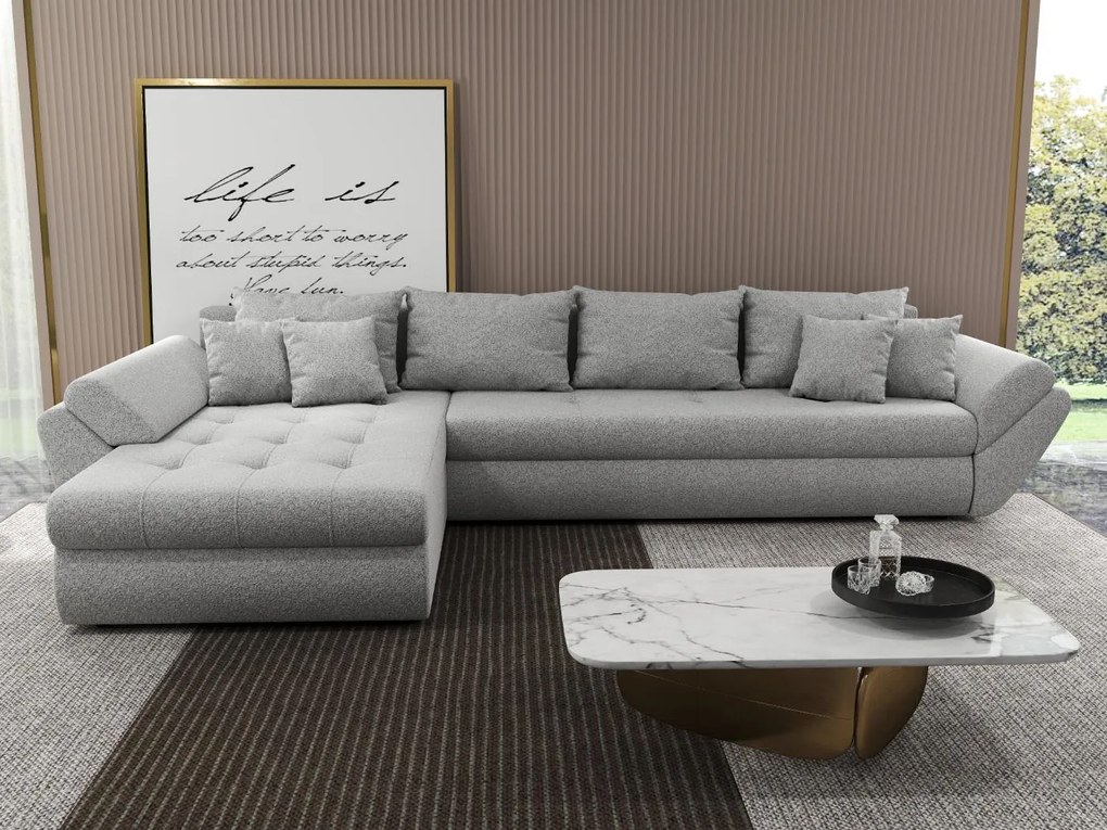 Colțar extensibil dumonde cu ladă de depozitare si sezut confortabil din spuma high-density, Loana XL Euphoria Dove 335x185 cm