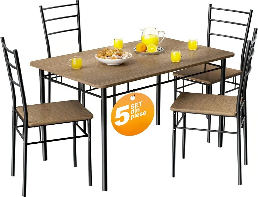 Set de masă LEO, 5 piese, negru/maro Casaria
