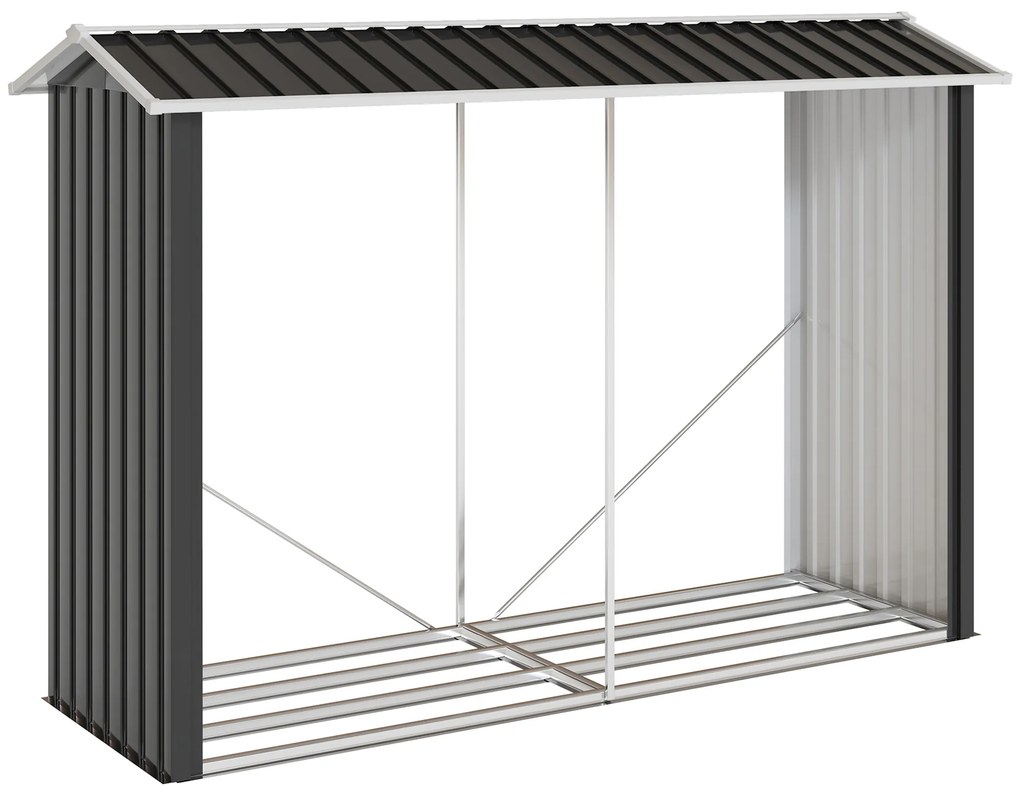 Outsunny Suport de Lemne cu Structură din Oțel Galvanizat 240x86x160cm Negru | Aosom Romania