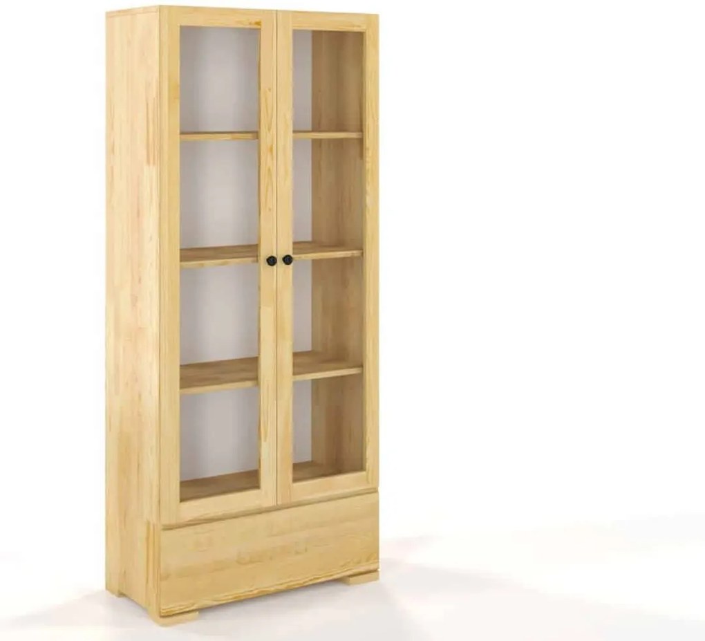 Vitrină lemn masiv TerraCraft Pin 1 Sertar, 80 × 38 × 182 cm - Natural
