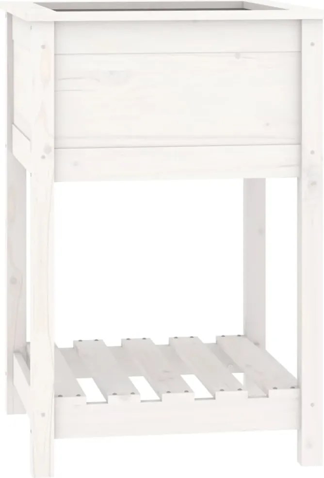 vidaXL Jardinieră cu raft, alb, 54x54x81 cm, lemn masiv de pin