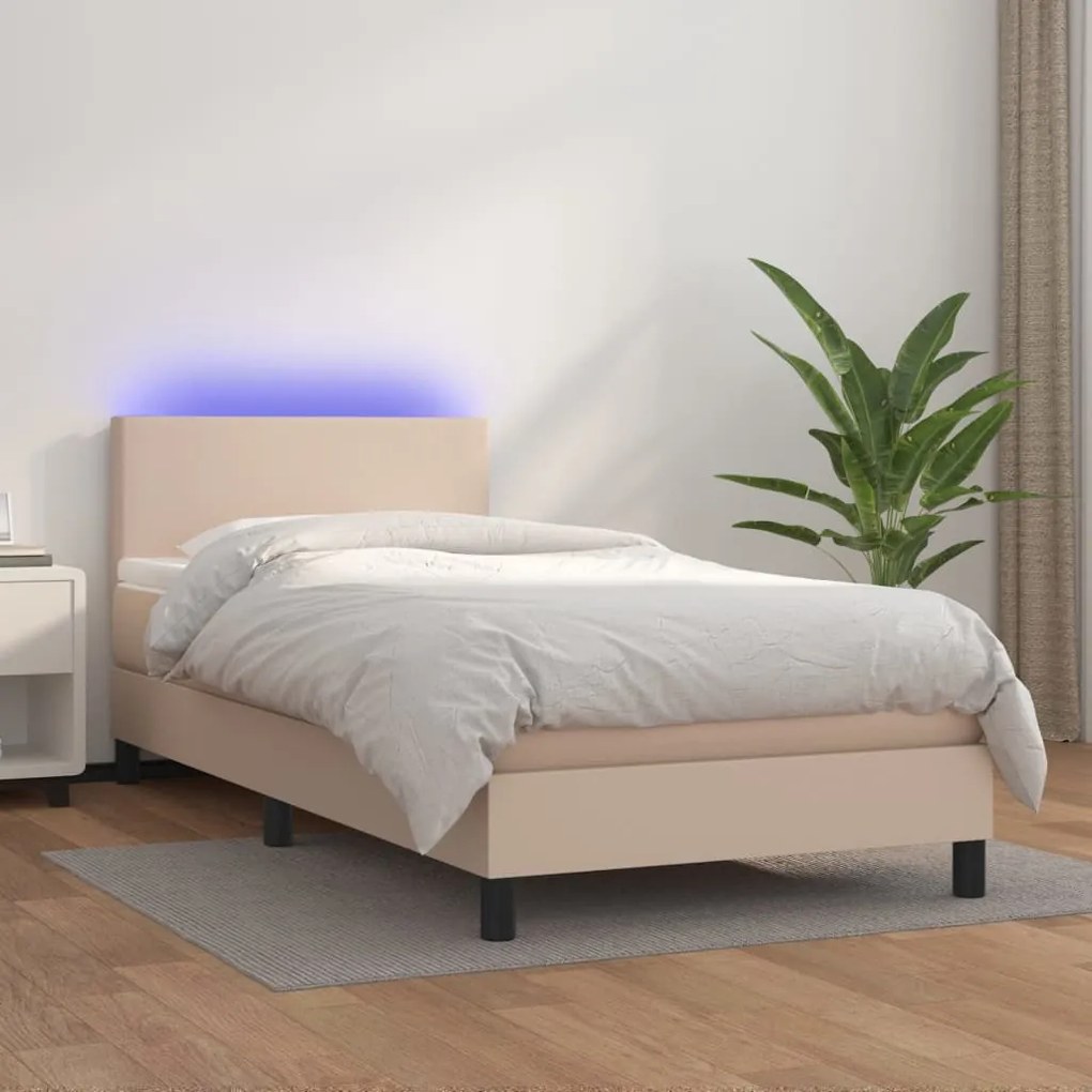 3134074 vidaXL Pat continental cu saltea și LED cappuccino 80x200 cm piele eco