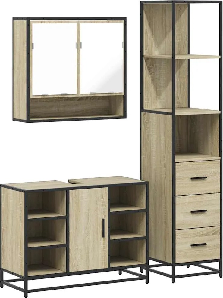vidaXL Set de mobilier de baie din 3 piese din lemn de stejar Sonoma