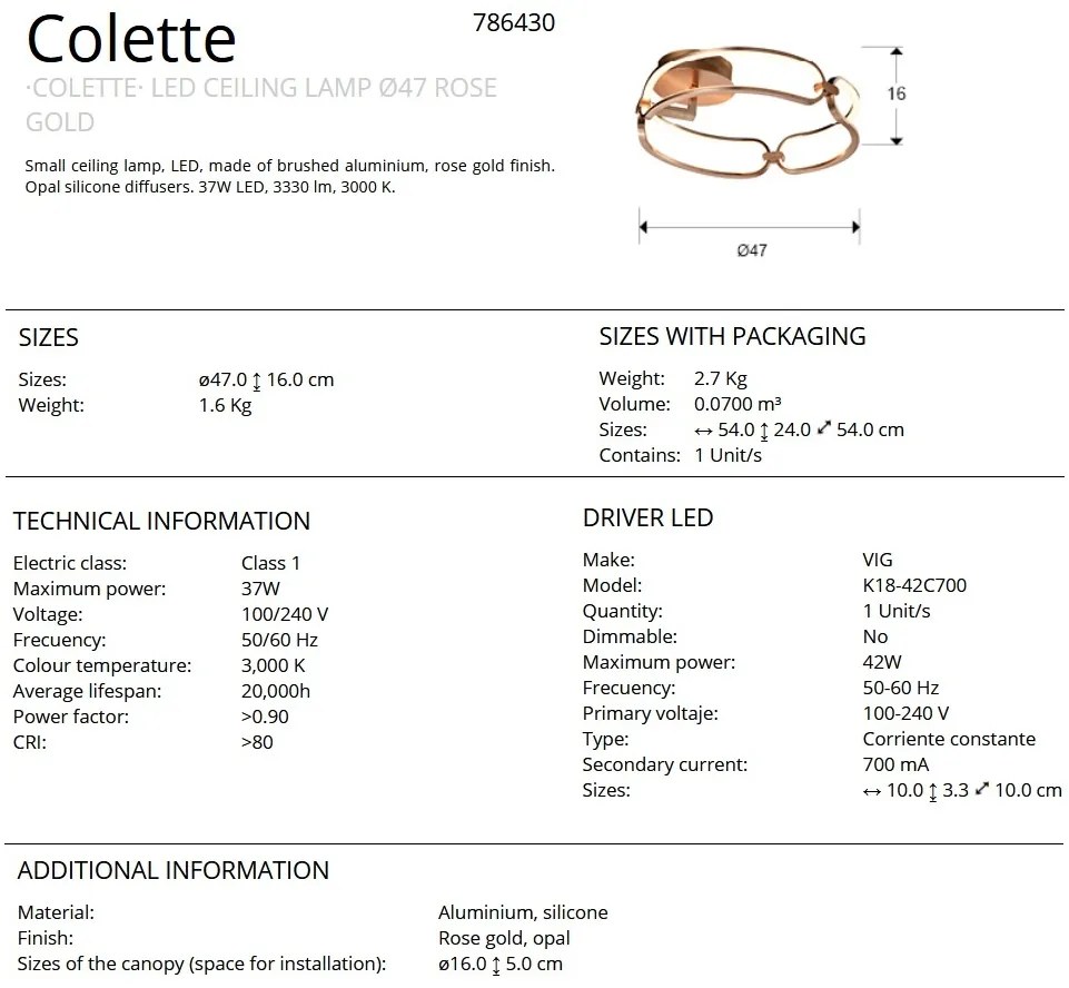 Lustra LED aplicata design ultra-modern 47cm Colette auriu roze