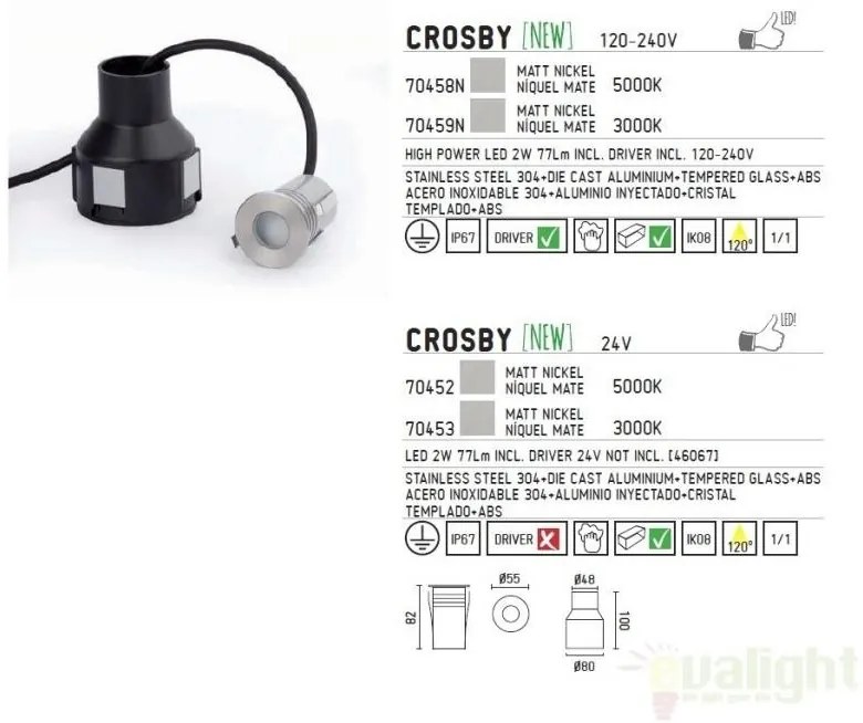 Corp exterior incastrabil IP67 LED warm light Crosby 70453