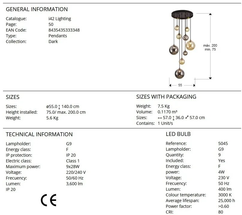 Lustra suspendata cu 9 pendule design modern Dark