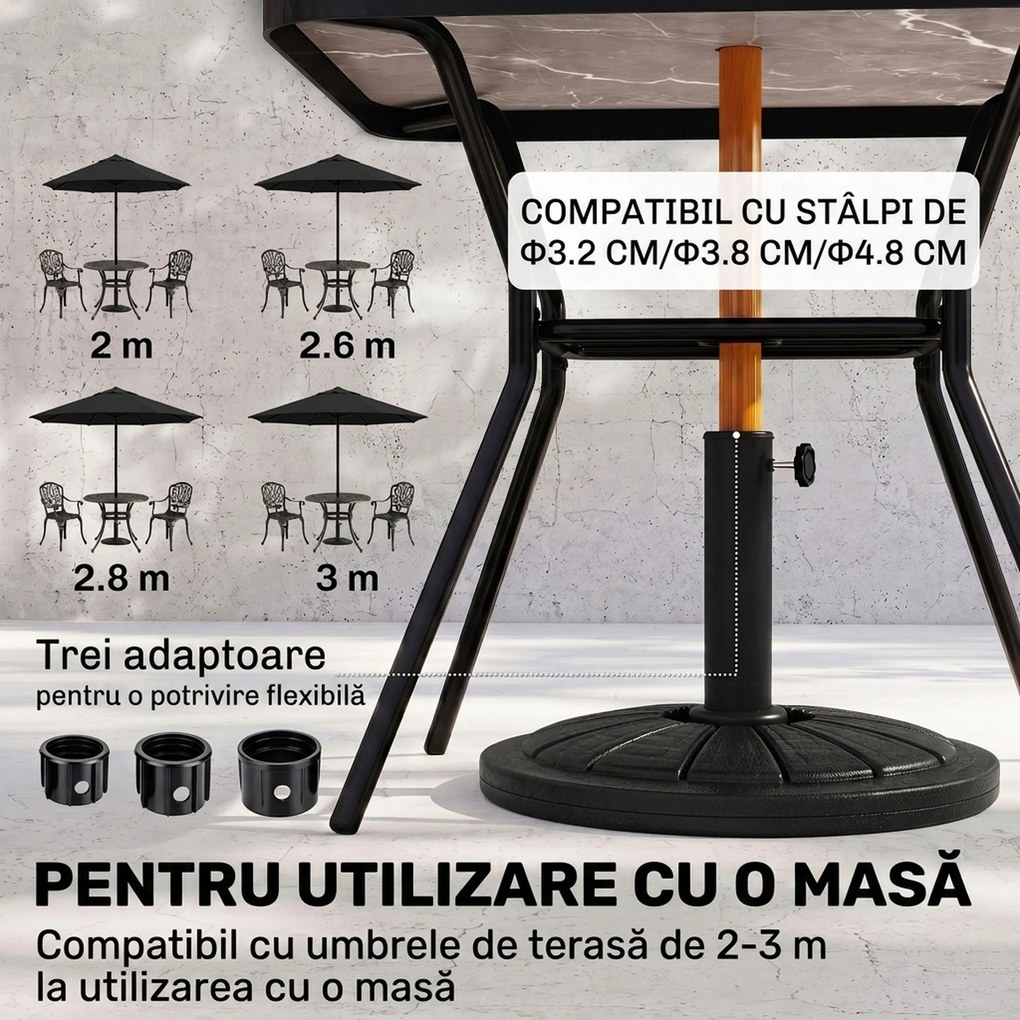 Outsunny Suport 13kg din Ciment pentru Umbrelă Soare, Bază Rotundă Rezistentă 48mm, Negru | Aosom Romania