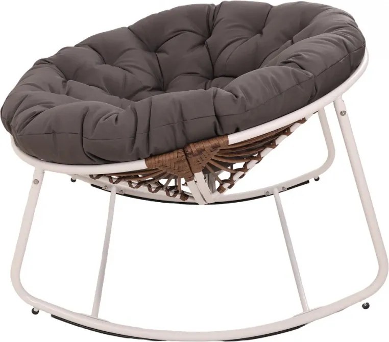 Scaun Balansoar tip Ou, Șezlong din ratan PE, cadru metalic, pernă căptușită, pentru exterior si interior, Gri