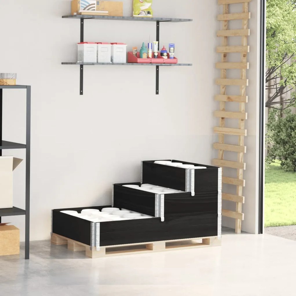 vidaXL Strat înălțat cu 3 niveluri, negru, 120x80 cm, lemn masiv pin