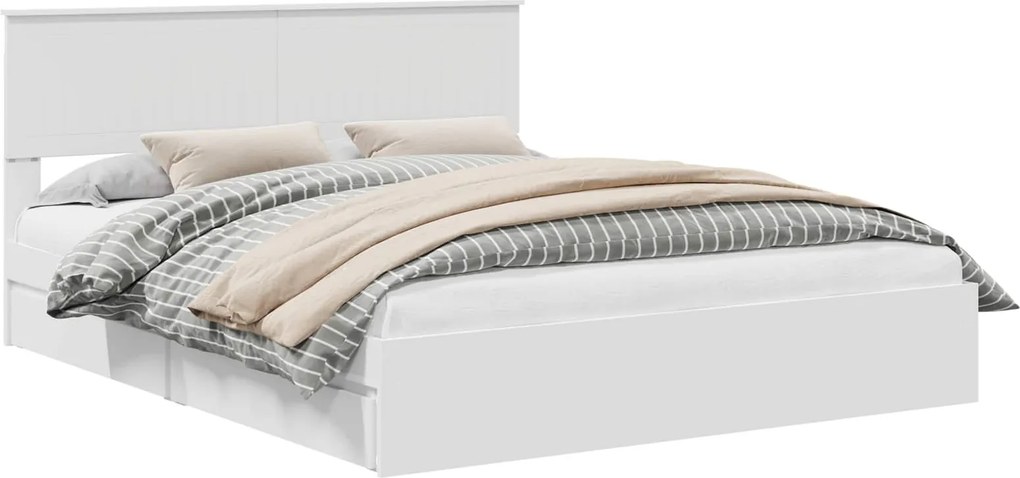 vidaXL Pat cu storage cu headboard Alb 160 x 200 cm Lemn compozit