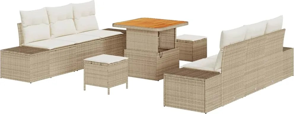 vidaXL Set de canapele pentru grădină cu pernă 9 pcs Bej Rattan poli