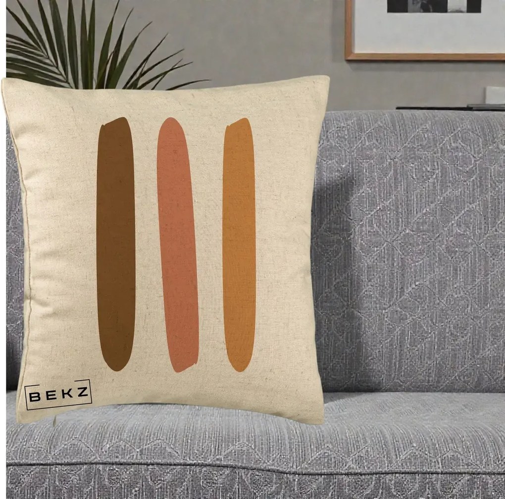 Perna Decorativa Abstract Linii Terracotta, 40x40 cm, Bej, Husa Detasabila, Perna Inclusa, BEKZ®