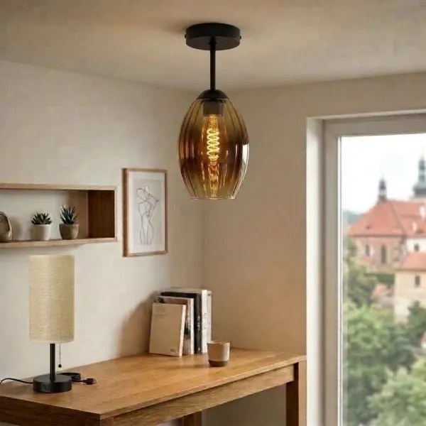 BRILAGI - lustră LED aplicată R GLASS 1xE27/60W/230V Ø 17 cm negru/bej fumuriu