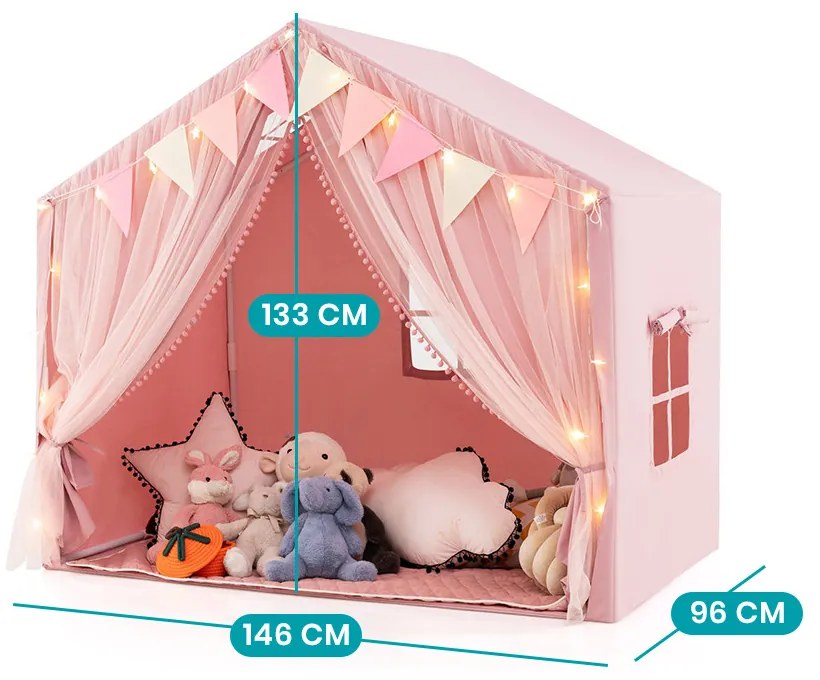 Cort de joacă cu luminițe stelare, roz