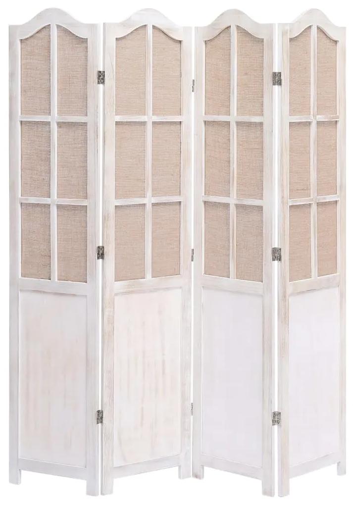 284220 vidaXL Paravan de cameră cu 4 panouri, alb, 140 x 165 cm, textil