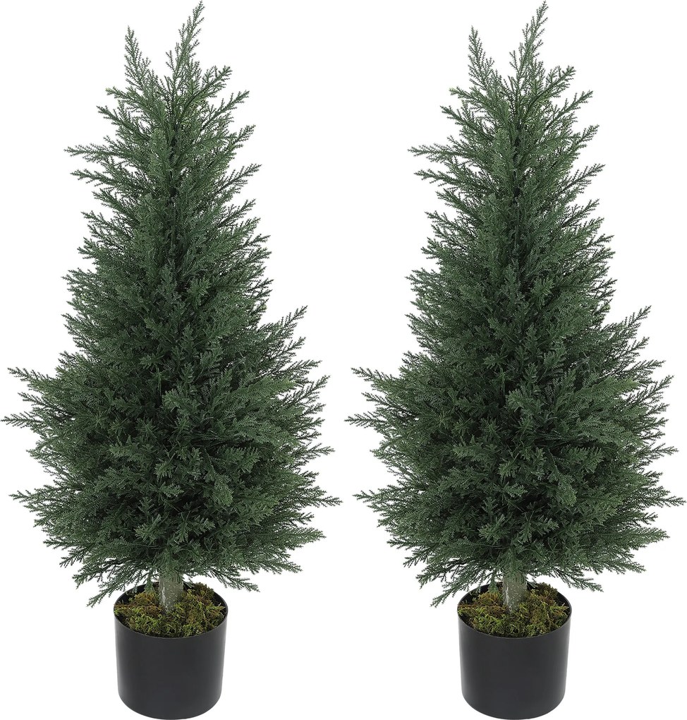 Outsunny Set 2 Plante Artificiale de Chiparos cu 362 Frunze și Ghiveci cu Ciment și Mușchi, Plante Rezistente la UV, Ø40x90 cm, Verde | Aosom Romania