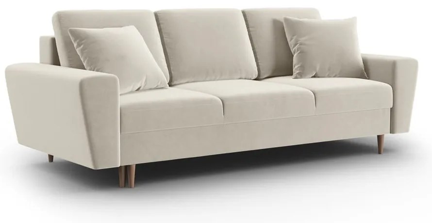 Canapea bej extensibilă, cu spațiu de depozitare cu tapițerie din catifea 235 cm Kyoto – Cosmopolitan Design