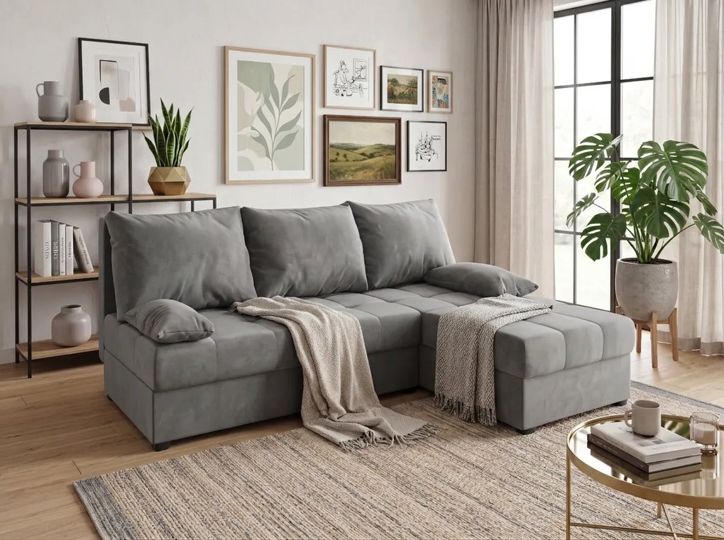 OFERTA Canapea coltar extensibila ZENA, gri deschis, reversibila, calitate a II-a