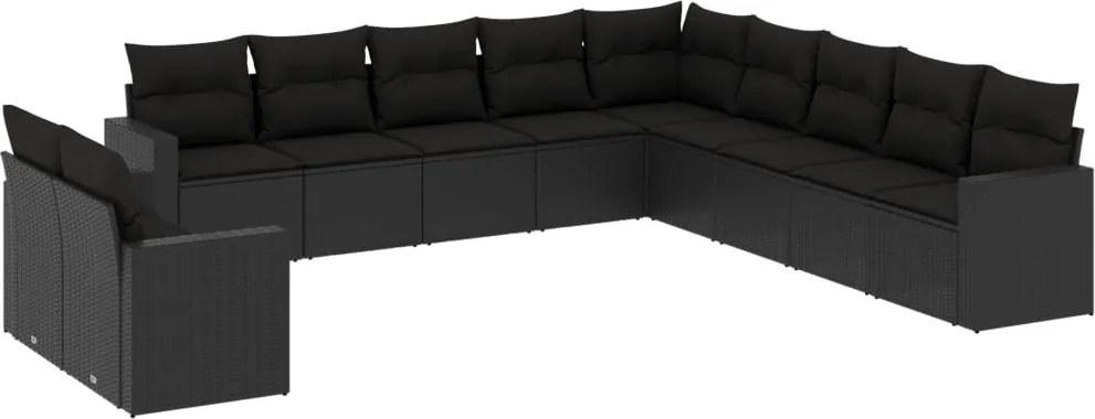 vidaXL Set canapele de grădină cu perne, 11 piese, negru, poliratan