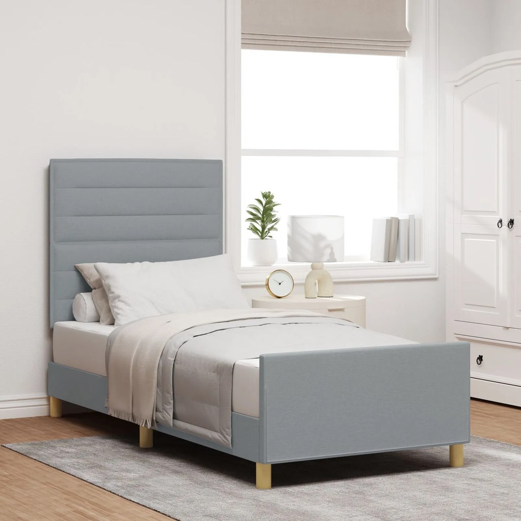 vidaXL Cadru de pat Gri deschis 90x200 cm Fabric