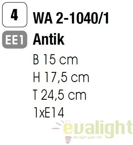 Aplica de perete design rustic Matteo WA 2-1040/1 Antik OR