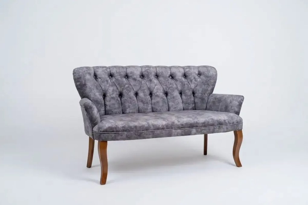 Canapea 2 locuri Cafe cu cotiera culoare gri si picioare din lemn