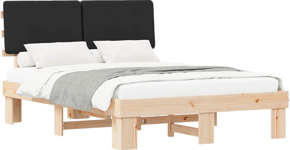 vidaXL Cadru de pat cu tăblie tapițată cu headboard Negru 140 x 200 cm