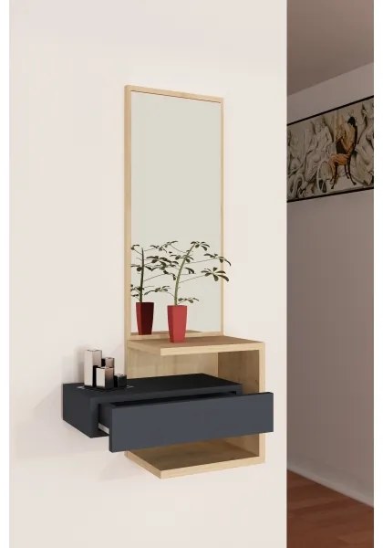 Oglindă de perete cu raft STELLA 90x49 cm maro/antracit