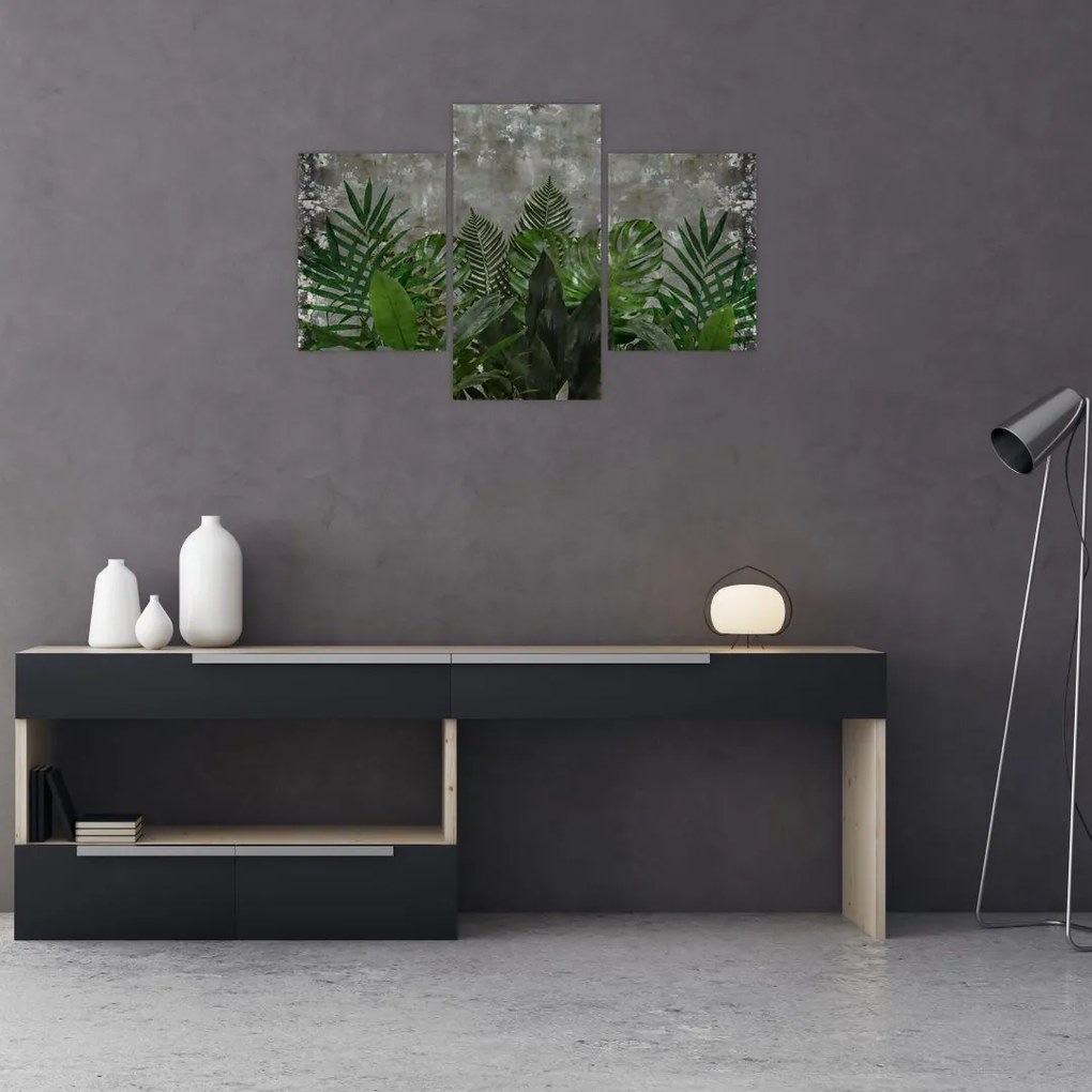 Tablou - Zid de beton cu plante (90x60 cm)