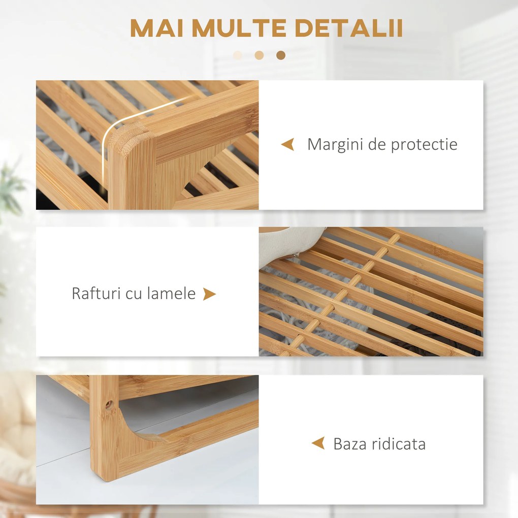 HOMCOM Suport pentru pantofi cu 3 niveluri, organizator de depozitare pantofi din bambus cu rafturi cu sipci, suport pentru pantofi ce poate sustine pana la 9 perechi de pantofi pentru intrare | Aosom Romania