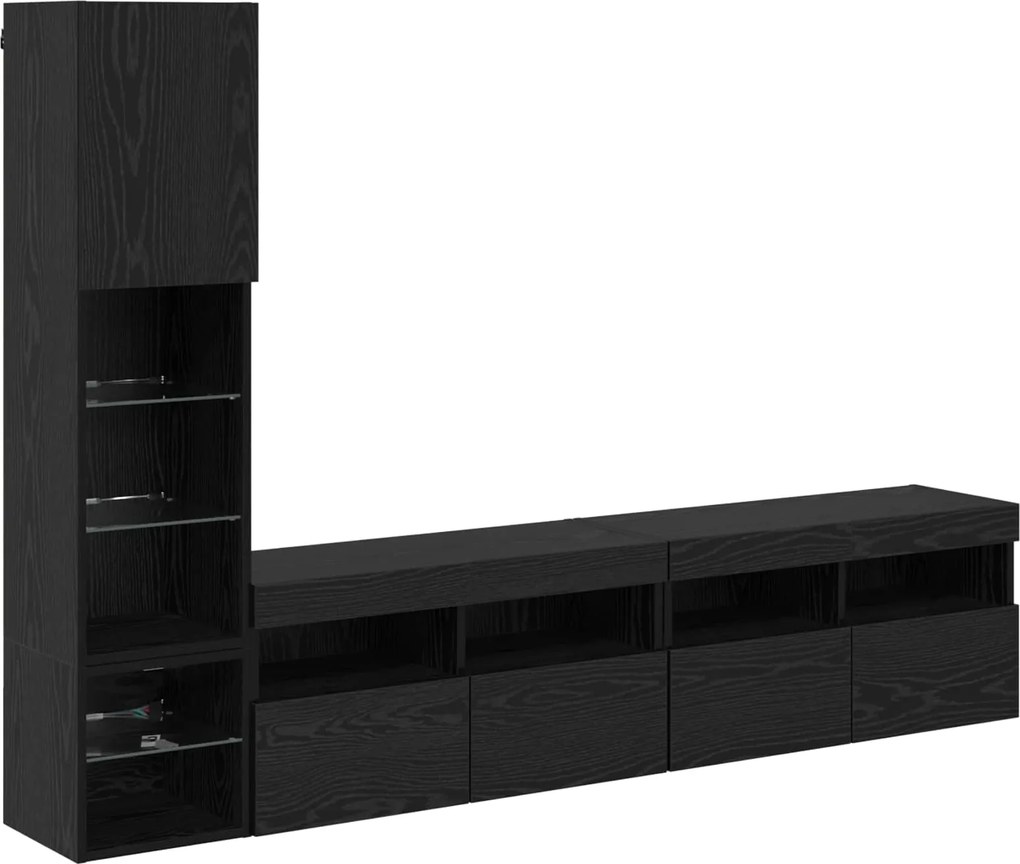 vidaXL Unitate TV de Perete cu led 4 pcs Stejar Negru Lemn compozit