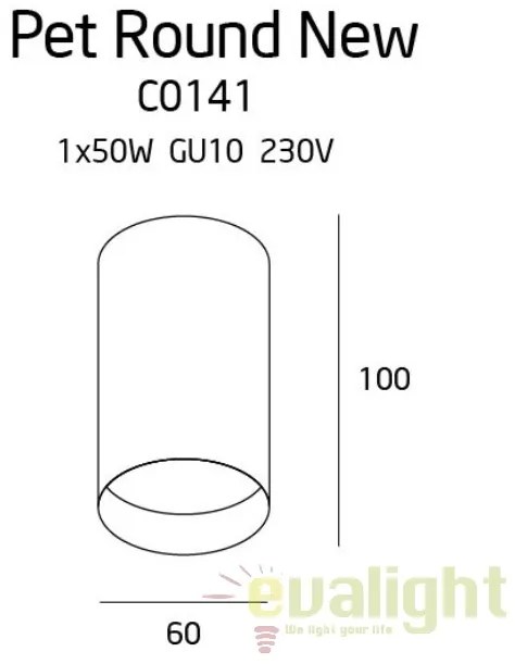 Spot aplicat design modern PET ROUND alb C0141 MX