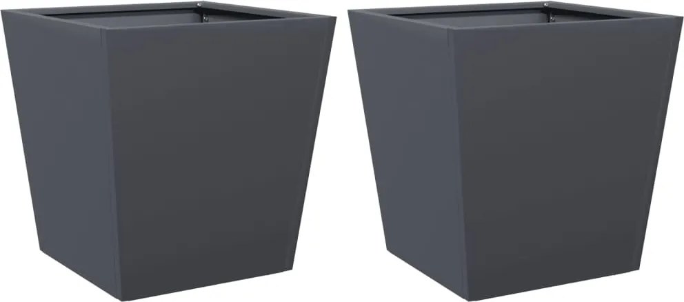 vidaXL Jardiniere de grădină, 2 buc., antracit, 40x40x40 cm, oțel