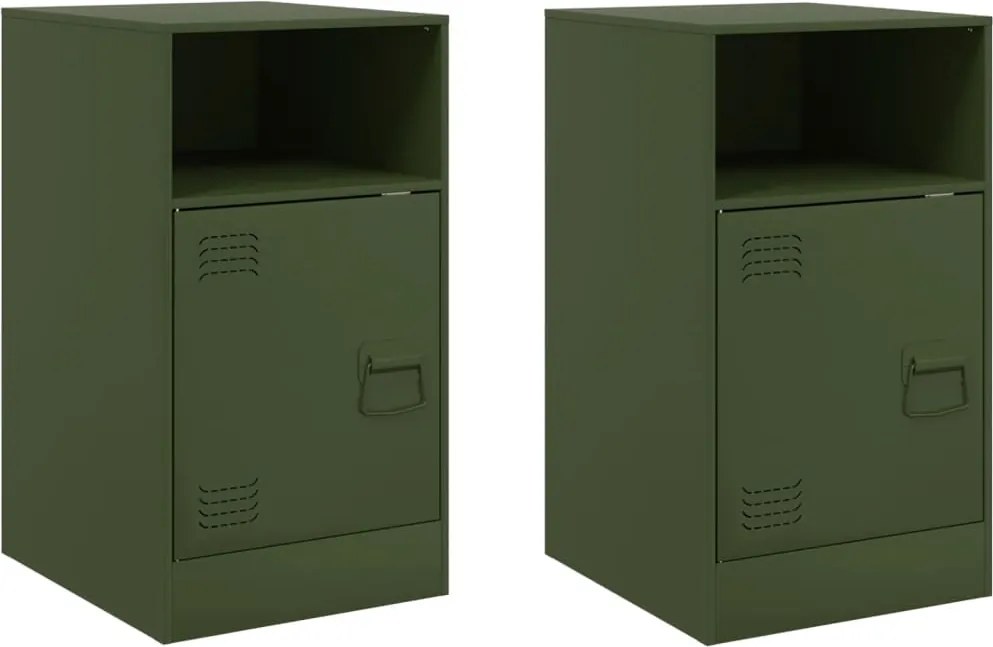 vidaXL Noptiere, 2 buc., verde olive, 34,5x39x62 cm, oțel